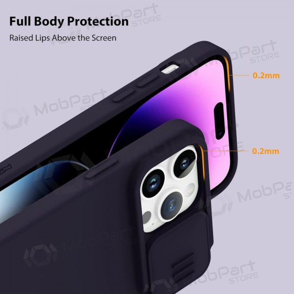 Fodral / skal Nillkin CamShield Silky Magnetic Silicone Apple iPhone 14 tamsiai violett