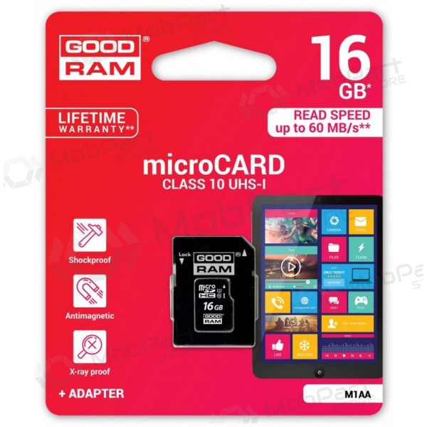 Minneskort GOODRAM MicroSD 16Gb (class 10) + SD adapter