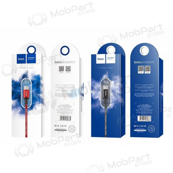 USB kabel Hoco X14 Lightning (röd / svart) 1.0m