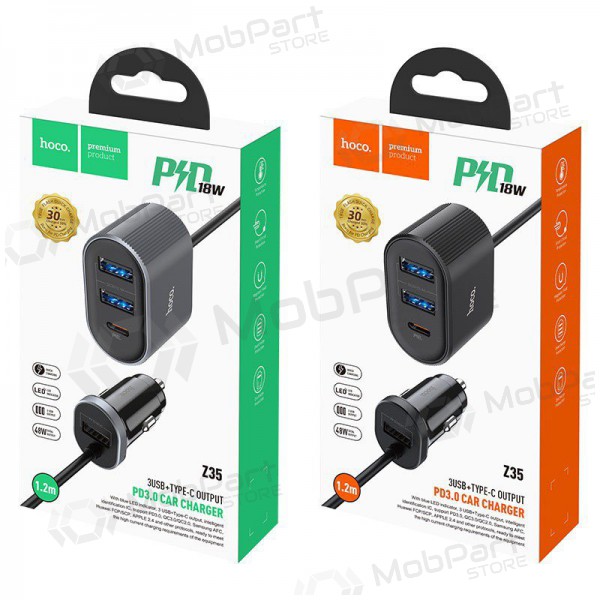 Billaddare HOCO Z35 Quick Charge 18W (2xUSB 1xType-C 3A) (svart)