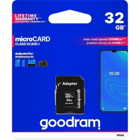 Minneskort GOODRAM MicroSD 32GB (class10 UHS-I) + SD Adapter