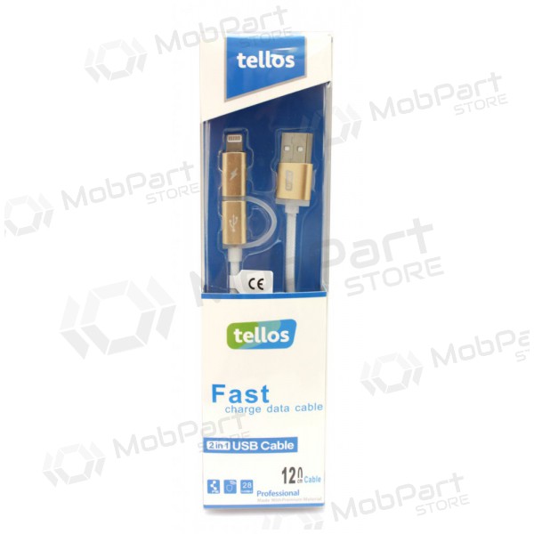 USB kabel Tellos TPE 2in1 microUSB - Lightning (guld) 1.2m