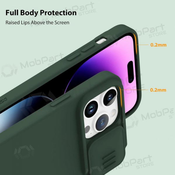 Fodral / skal Nillkin CamShield Silky Silicone Apple iPhone 15 Pro tamsiai grön