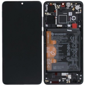 Huawei P30 (new version 2021) skärm (svart) (med ram och batteri) (service pack) (original)